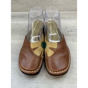 Indigo by Clarks Women's Sandals Brown Leather Floral Wedge Mules 7‎ Shoes